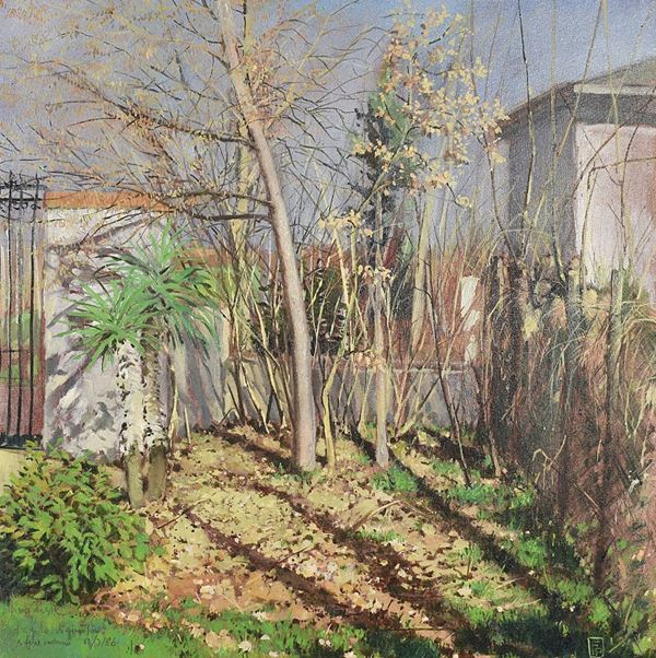FRANCO PIAZZA : Angolo di giardino a fine inverno  (1986)  - olio su tela - Asta Grafica  e Arte Moderna e Contemporanea - II - Fidesarte - Casa d'aste
