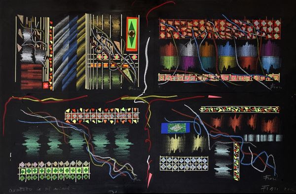 ENNIO FINZI : Quartetto in sol minore  (2012)  - pastelli e collage su carta - Auction Asta di Arte Moderna e Contemporanea - II - Fidesarte - Casa d'aste