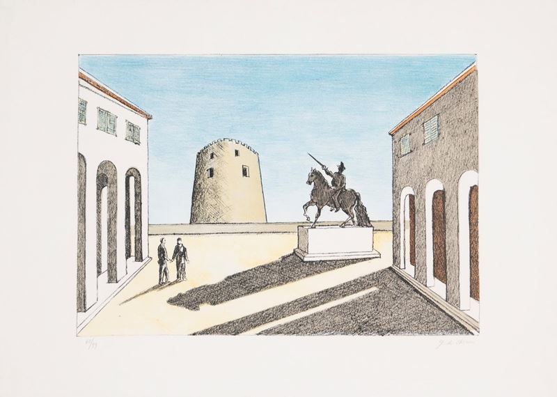 Giorgio De Chirico - Piazza D'italia con Statua Equestre