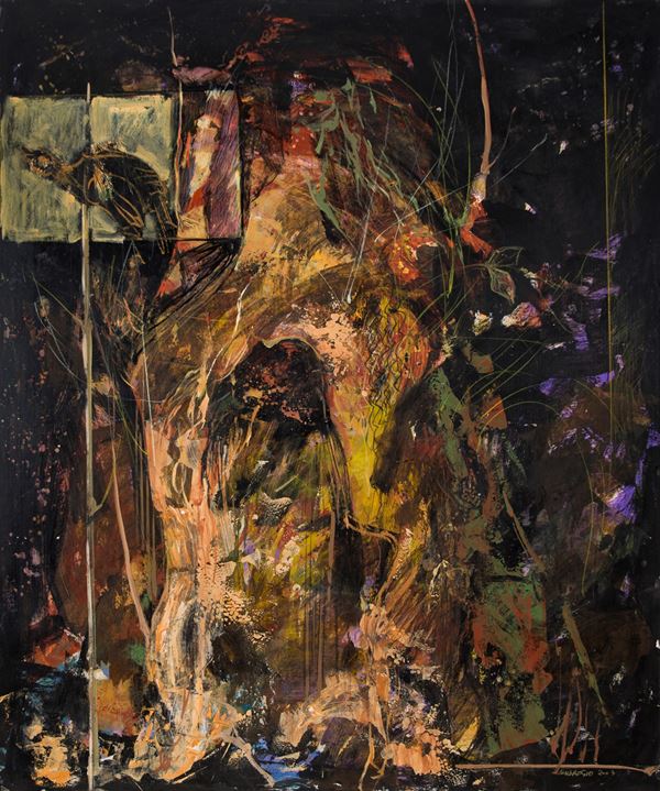GIANNI AMBROGIO : senza titolo  (2003)  - tecnica mista su carta riportata su tavola - Auction Asta a tempo di Arte Moderna e Contemporanea - II - Fidesarte - Casa d'aste