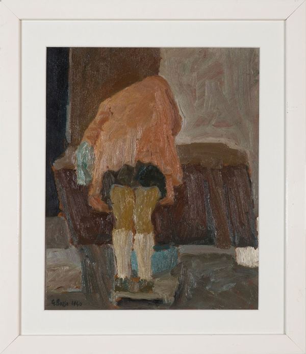 GIUSEPPE BASSO Figura (1940) olio su tavola Asta Asta a tempo di
