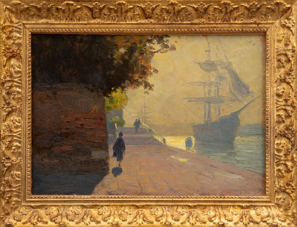 Duilio Corompai - Veduta di Venezia con Veliero