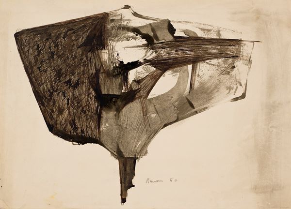 CARLO RAMAUS : senza titolo  (1960)  - tecnica mista su carta - Auction Asta a tempo di arte moderna e contemporanea 1a Parte - I - Fidesarte - Casa d'aste