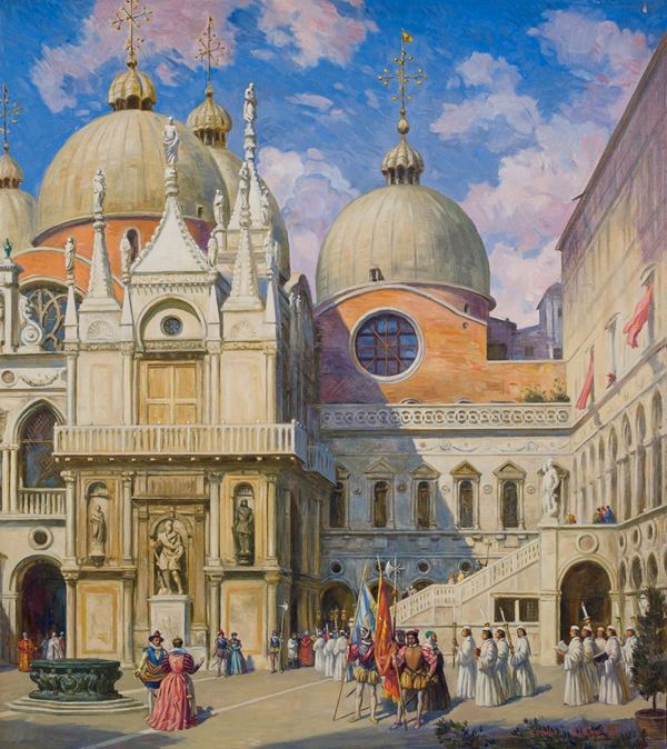 LOUIS ENDRES : Venezia, Palazzo Ducale  - olio su tela - Auction Asta a tempo di arte moderna e contemporanea 1a Parte - I - Fidesarte - Casa d'aste