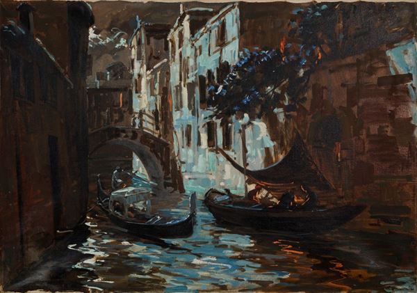 COSIMO PRIVATO : Canale veneziano  - olio su tela - Auction Asta a tempo di arte moderna e contemporanea 1a Parte - I - Fidesarte - Casa d'aste