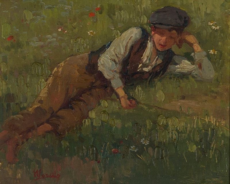 Giovinotto sdraiato sull'erba