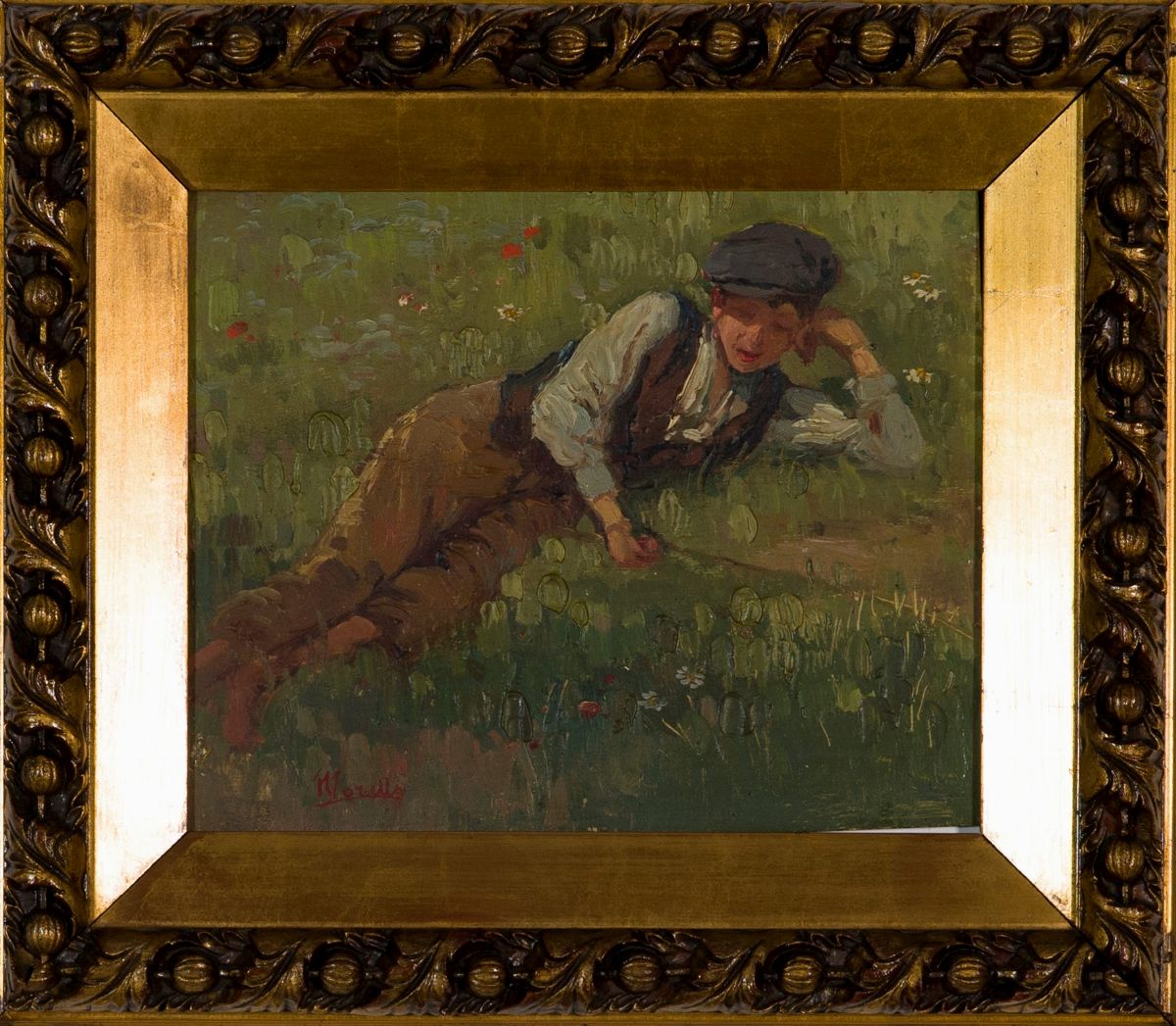 Giovinotto sdraiato sull'erba