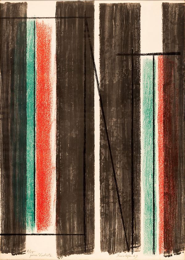 TOTI SCIALOJA :  senza titolo  (1969)  - litografia es. 2/15 - Auction Asta a tempo di Grafica e Multipli d'Autore - I - Fidesarte - Casa d'aste
