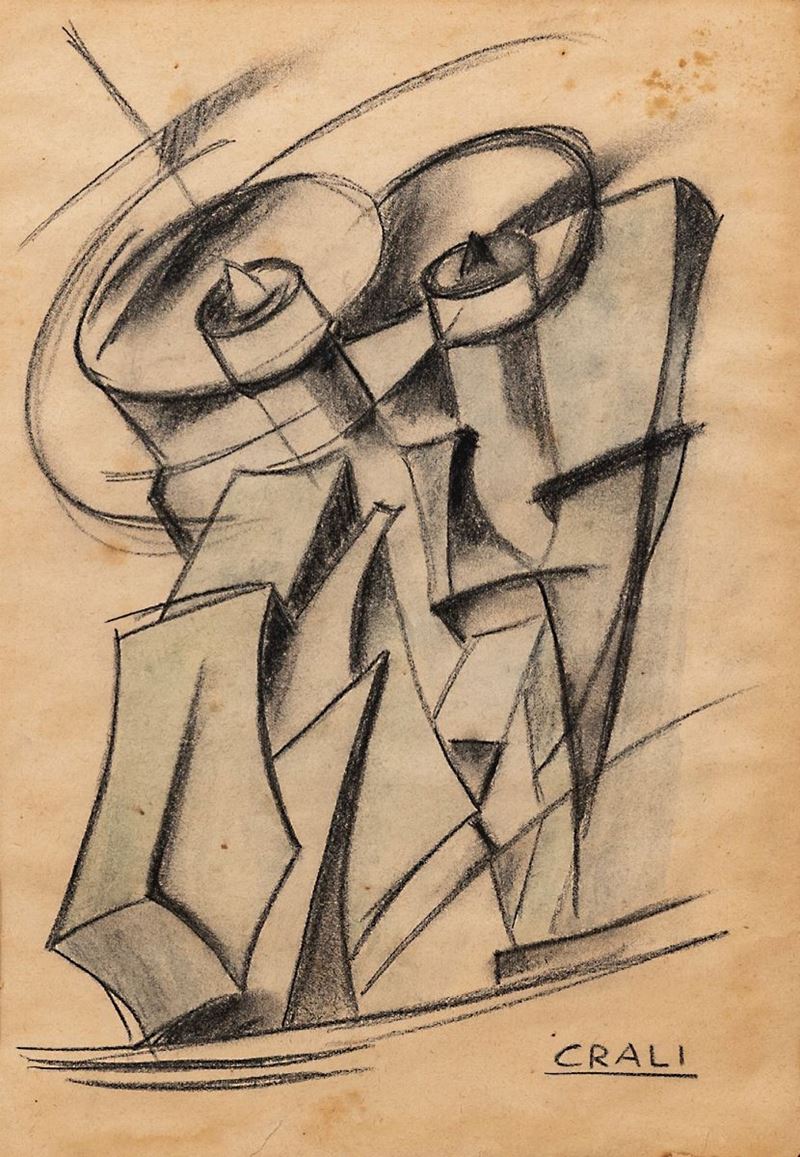 Disegno preparatorio per il dipinto "Trimotore in verticale"