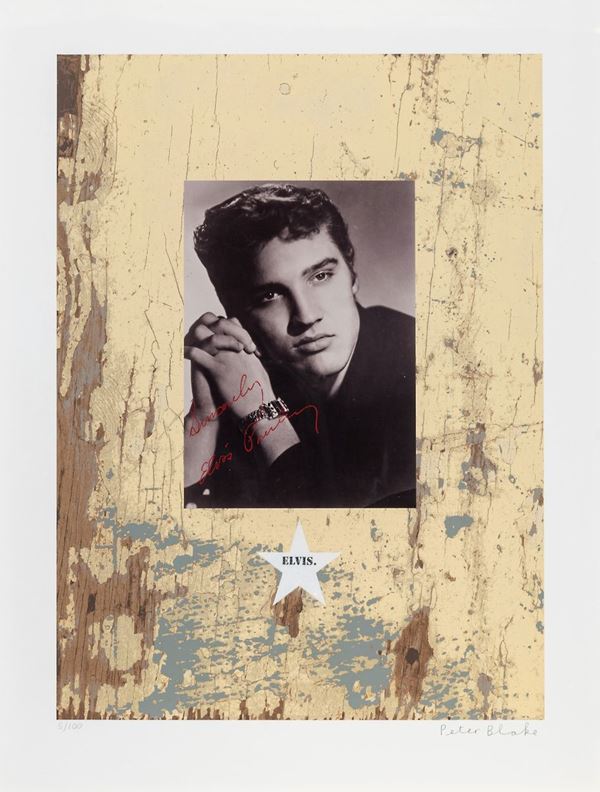 PETER BLAKE : Elvis   (2010)  - serigrafia con collage di foto e polvere di diamanti es. 5/100 - Auction Asta a tempo di Grafica e Multipli d'Autore - I - Fidesarte - Casa d'aste