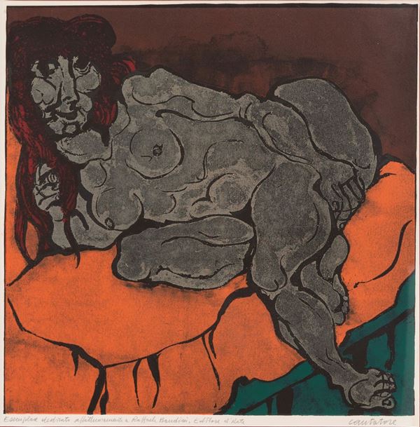 DOMENICO CANTATORE : Odalisca  - serigrafia esemplare dedicato a Raffaele Bandini editore d'arte - Auction Asta a tempo di Grafica e Multipli d'Autore - I - Fidesarte - Casa d'aste