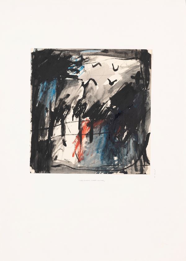ANTONIO ZAGO : Nero rumeno numero ventitre  (1987)  - tecnica mista su carta - Auction Asta a tempo di Arte Moderna e Contemporanea - II - Fidesarte - Casa d'aste