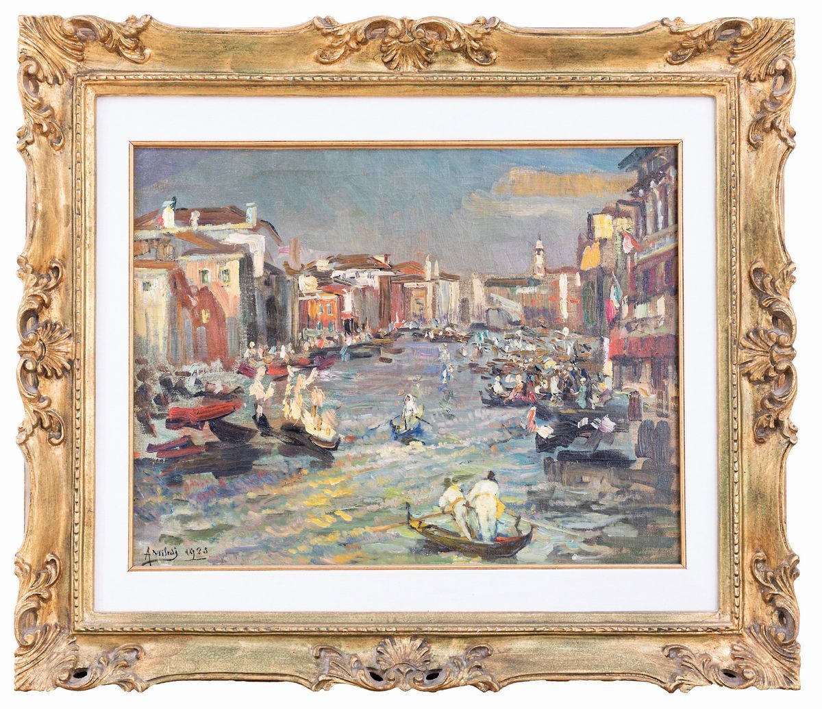 Alessandro Milesi - Gondole nel Canal Grande a Venezia