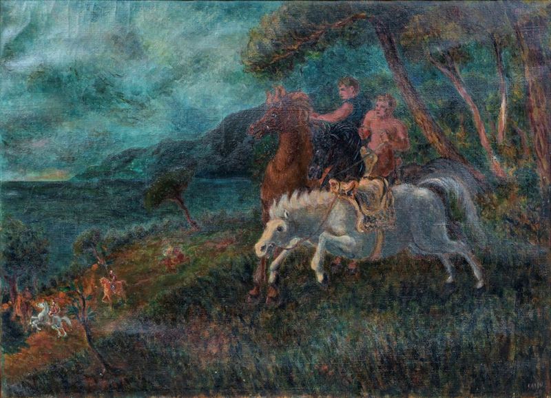 Aligi Sassu - Paesaggio con Cavalieri
