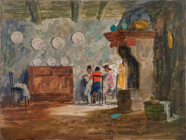 COSIMO PRIVATO : Interno  - olio su tela - Auction Asta a tempo di Arte Moderna e Contemporanea - Fidesarte - Casa d'aste