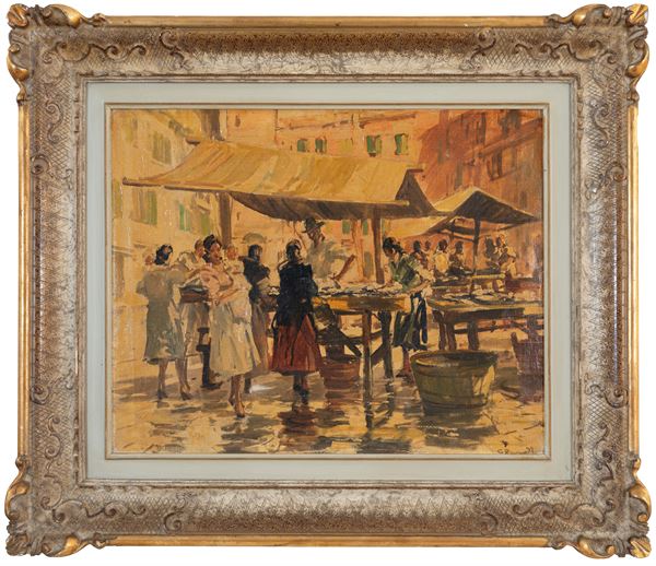 COSIMO PRIVATO : Market  - oil painting on canvas - Auction Asta a tempo di Arte Moderna e Contemporanea - Fidesarte - Casa d'aste