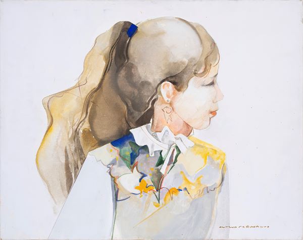 ANDREA  PAGNACCO : Figura di donna  - olio e tecnica mista su tela - Asta Asta a tempo di Arte Moderna e Contemporanea - Fidesarte - Casa d'aste