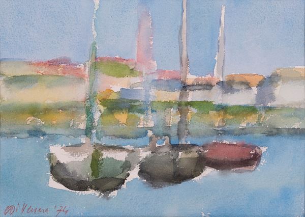 GIORGIO DI VENERE : Boats  (1974)  - watercolor on paper - Auction Asta a tempo di Arte Moderna e Contemporanea - Fidesarte - Casa d'aste