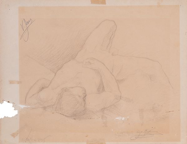 JUTI RAVENNA : Naked  (1915)  - Charcoal drawing on paper - Auction Asta a tempo di Arte Moderna e Contemporanea - Fidesarte - Casa d'aste