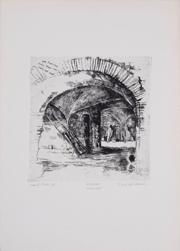 WALTER PIACESI : the lovers' den  (1977)  - etching e.g. 33/77 - Auction Asta a tempo di multipli d'Autore - Fidesarte - Casa d'aste