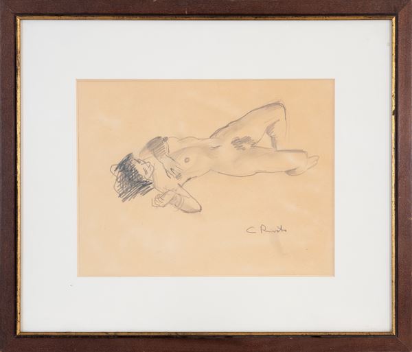 COSIMO PRIVATO : Reclining nude  - pencil drawing on paper - Auction Asta a tempo di Arte Moderna e Contemporanea - Fidesarte - Casa d'aste