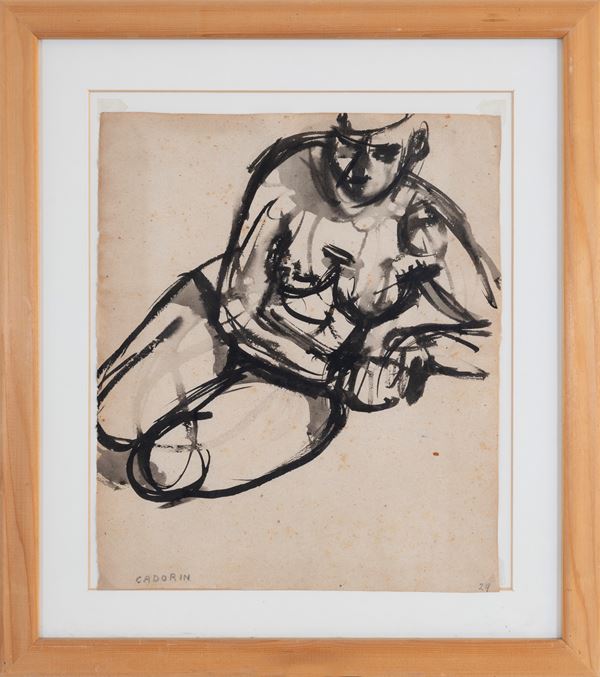 GUIDO CADORIN : Figura  (1929)  - tecnica mista su carta - Asta Asta a tempo di Arte Moderna e Contemporanea - Fidesarte - Casa d'aste