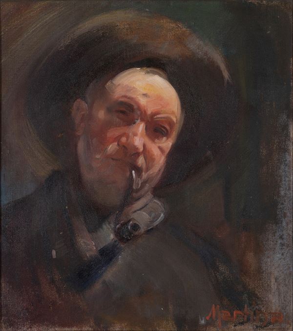 Self-portrait with pipe