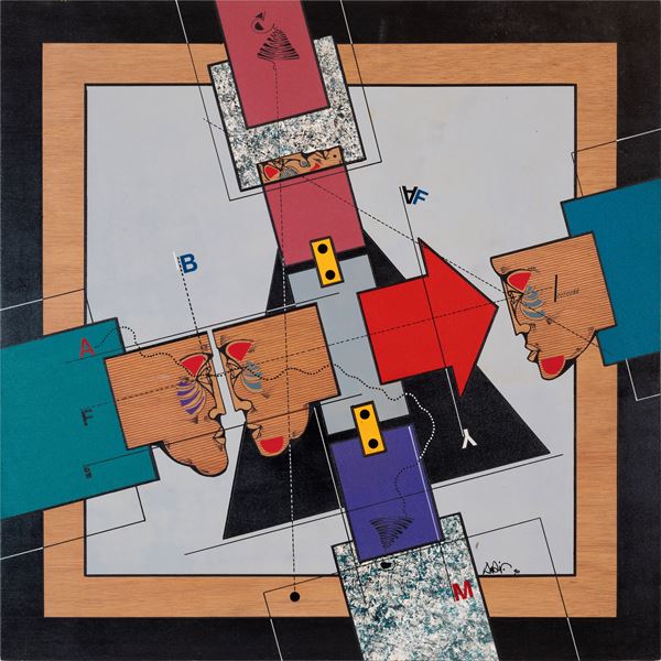 OSWALDO AULESTIA : senza titolo  (1990)  - olio e tecnica mista su tavola - Asta Asta a tempo di Arte Moderna e Contemporanea - Fidesarte - Casa d'aste