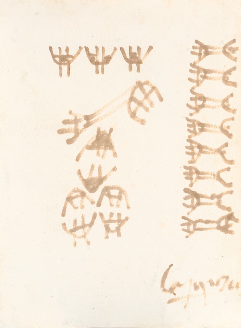 Giuseppe Capogrossi - Senza titolo (Flo-master su cartoncino Fabriano, 1950-51)