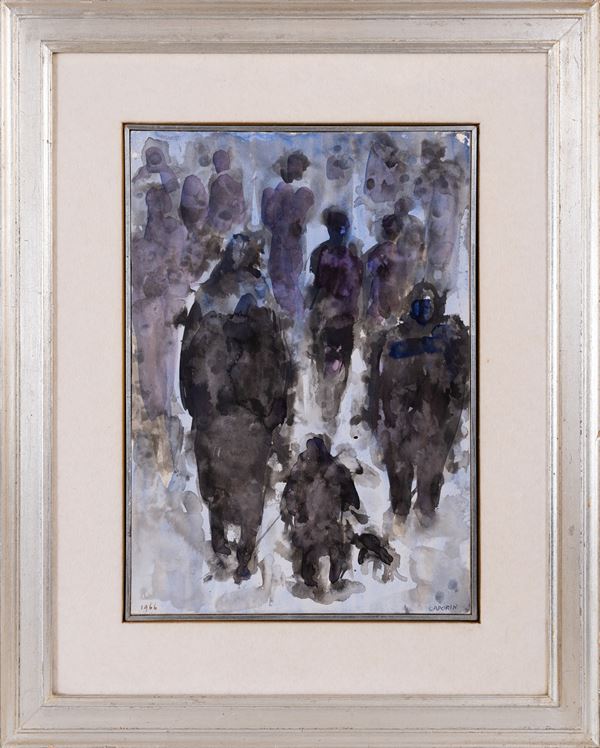 GUIDO CADORIN : Figures  (1966)  - gouache on canvas paper - Auction Asta a tempo di Arte Moderna e Contemporanea - Fidesarte - Casa d'aste