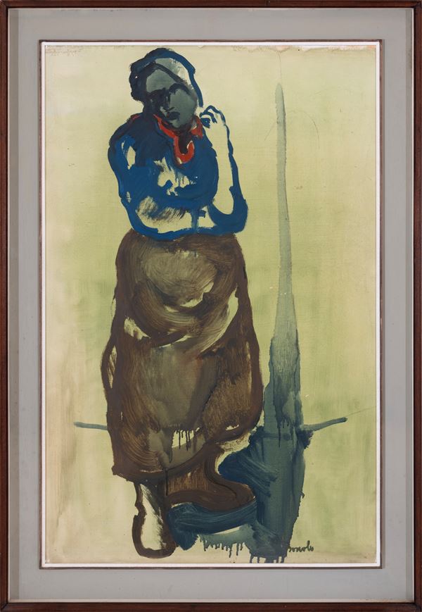 DOMENICO BOSCOLO NATTA : Figure  - oil on the table - Auction Asta a tempo di Arte Moderna e Contemporanea - Fidesarte - Casa d'aste
