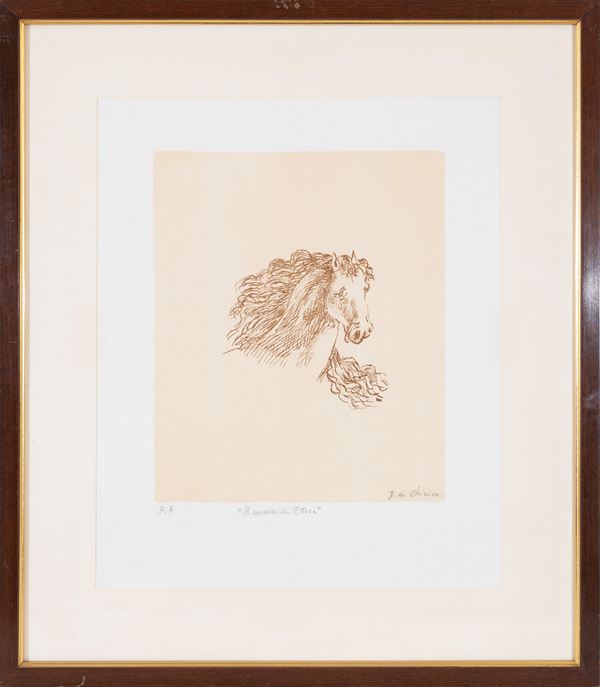 GIORGIO DE CHIRICO : Il cavallo di Ettore  (1971)  - litografia es. p.a. - Asta Asta a tempo di multipli d'Autore - Fidesarte - Casa d'aste