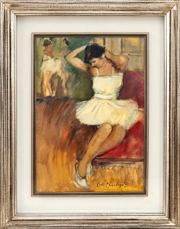 CARLO CHERUBINI : Ballerina  - oil on canvas - Auction Asta a tempo di Arte Moderna e Contemporanea - Fidesarte - Casa d'aste