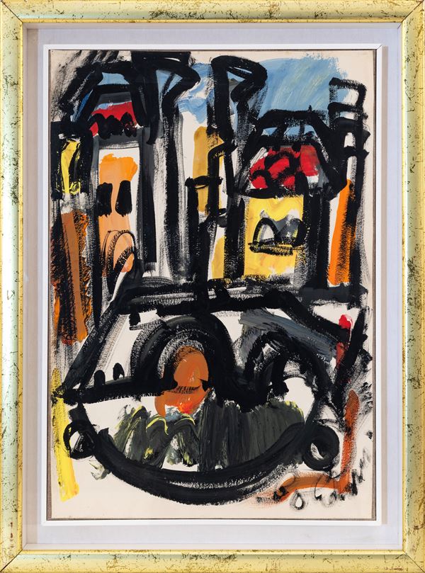 GUSTAVO  BOLDRINI : Church  - mixed media on canvas paper - Auction Asta a tempo di Arte Moderna e Contemporanea - Fidesarte - Casa d'aste