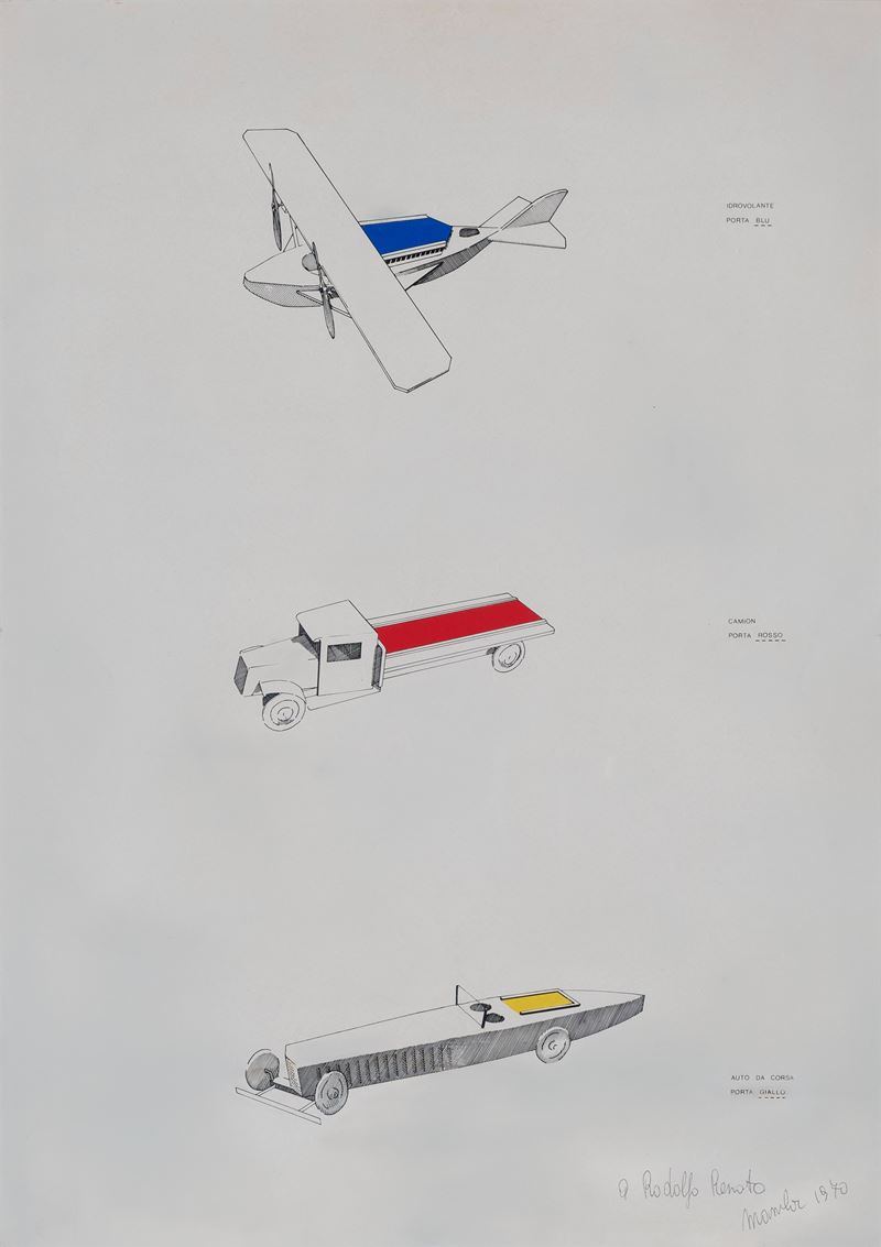 Idrovolante porta blu, camion porta rosso, auto da corsa porta giallo
