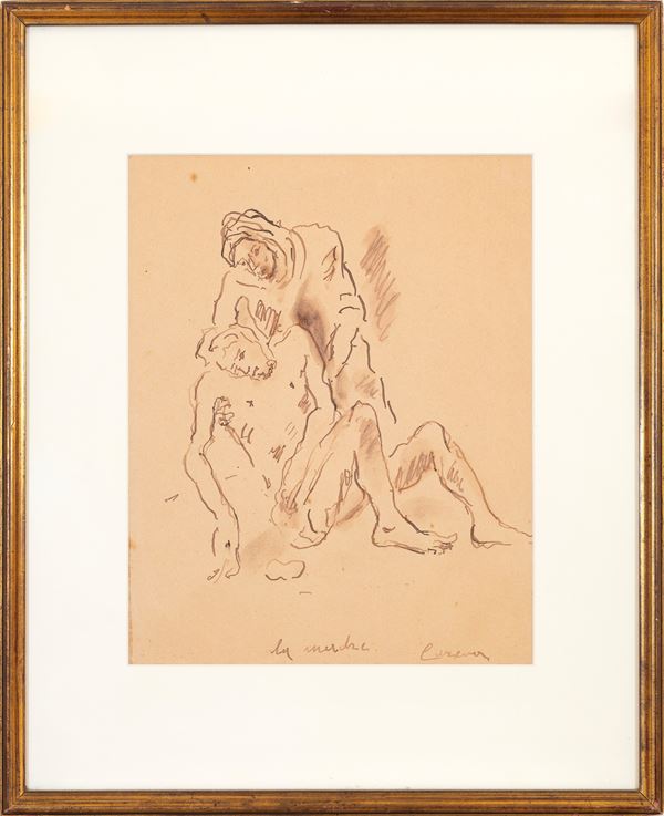 FELICE CARENA : The mother  - gouache on paper - Auction Asta a tempo di Arte Moderna e Contemporanea - Fidesarte - Casa d'aste