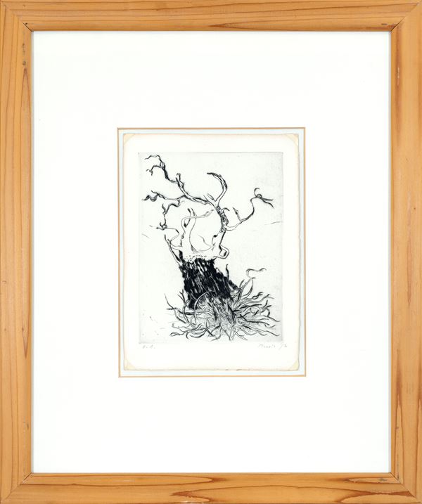 ZORAN MUSIC : Fallen tree  (1972)  - drypoint e.g. ea - Auction Asta a tempo di multipli d'Autore - Fidesarte - Casa d'aste