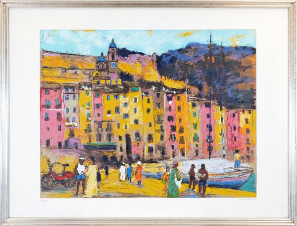 MICHELE CASCELLA : Portofino   (1984)  - material screen printing ex. XXV/L - Auction Asta a tempo di multipli d'Autore - Fidesarte - Casa d'aste