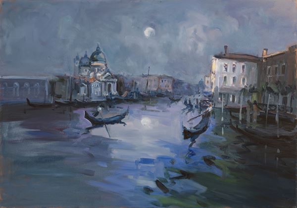 MARIO DE LUCA : Venetian night view  - oil on canvas - Auction Asta a tempo di Arte Moderna e Contemporanea - Fidesarte - Casa d'aste