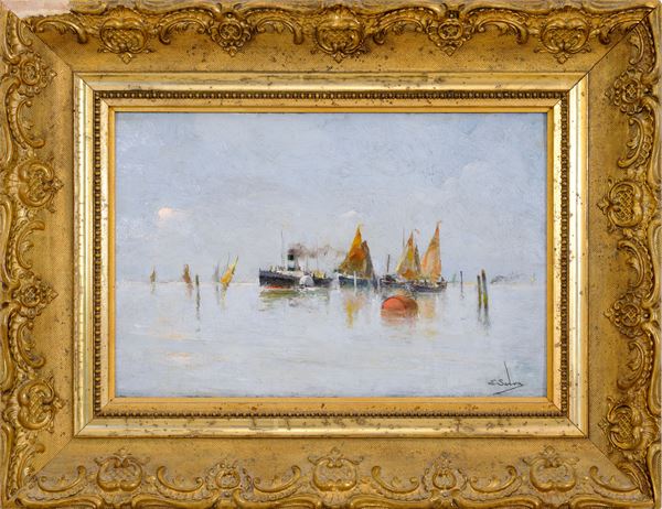 EUGENIO SELVA - Barche in laguna