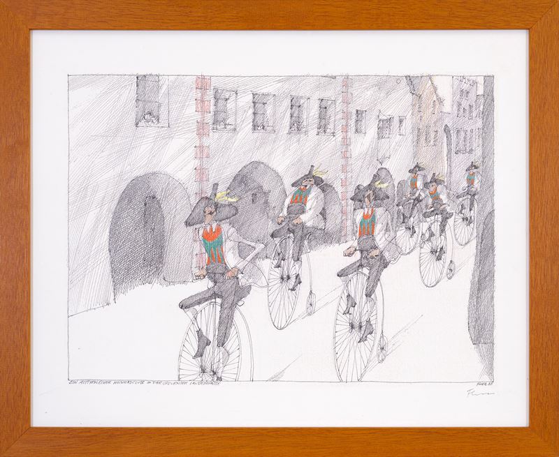 Ein alttyrolischer Hochradclub in der glurnser Laubengasse