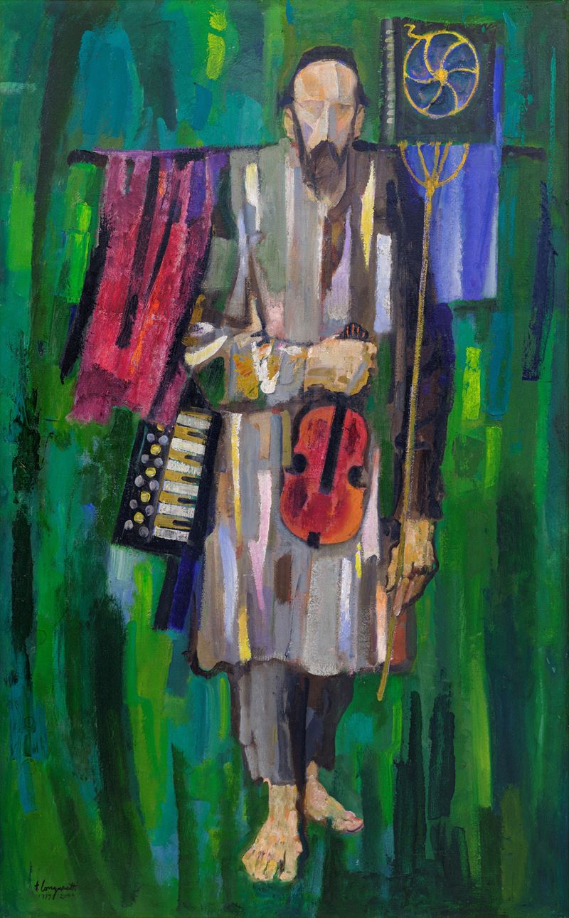 Musicante ebraico su fondi verdi
