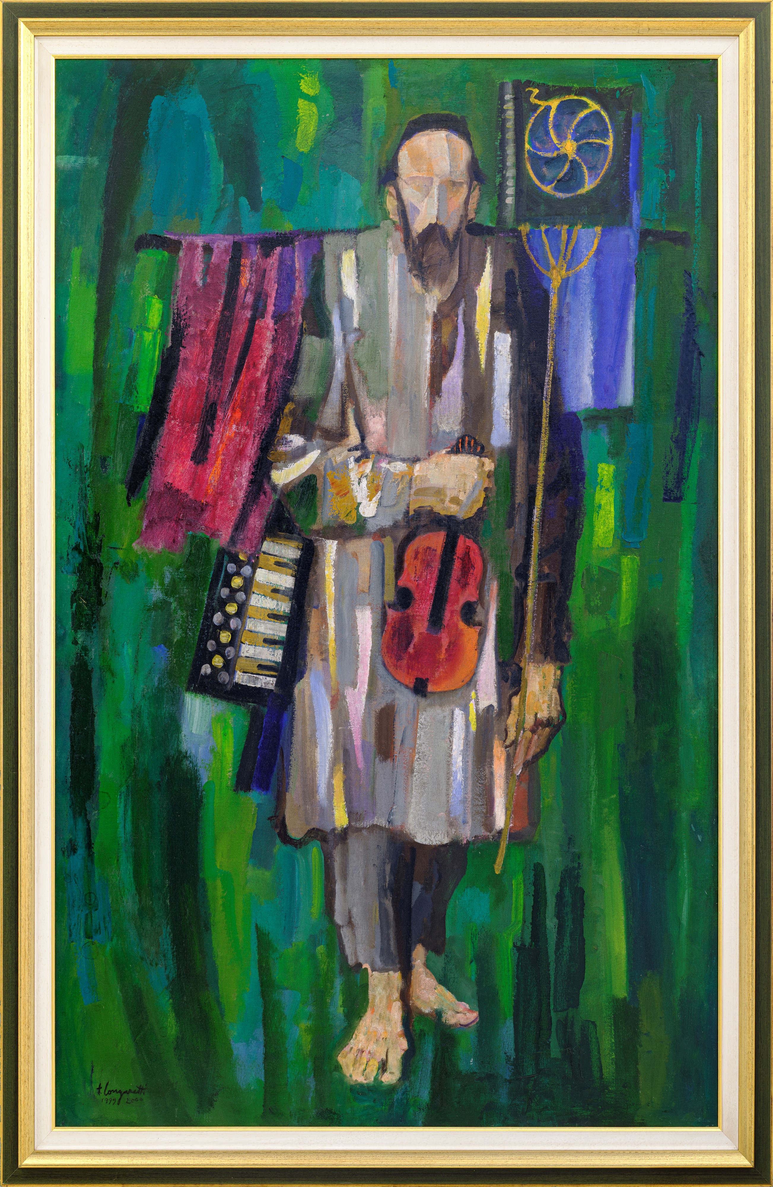 Musicante ebraico su fondi verdi