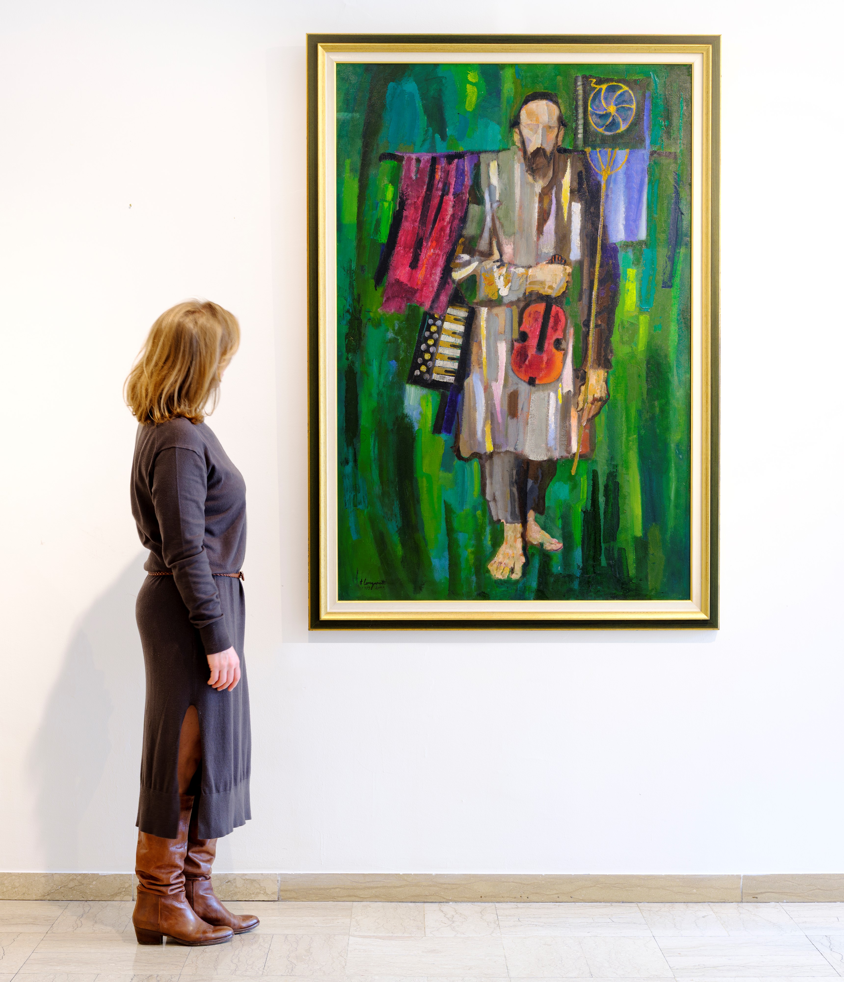 Musicante ebraico su fondi verdi