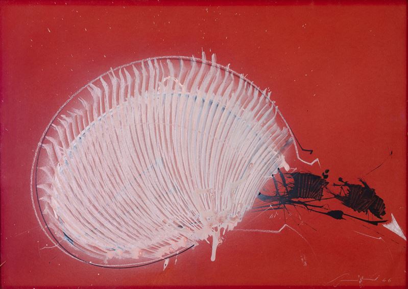 Emilio Scanavino - Senza titolo (olio e tecnica mista su cartoncino intelato), 1966