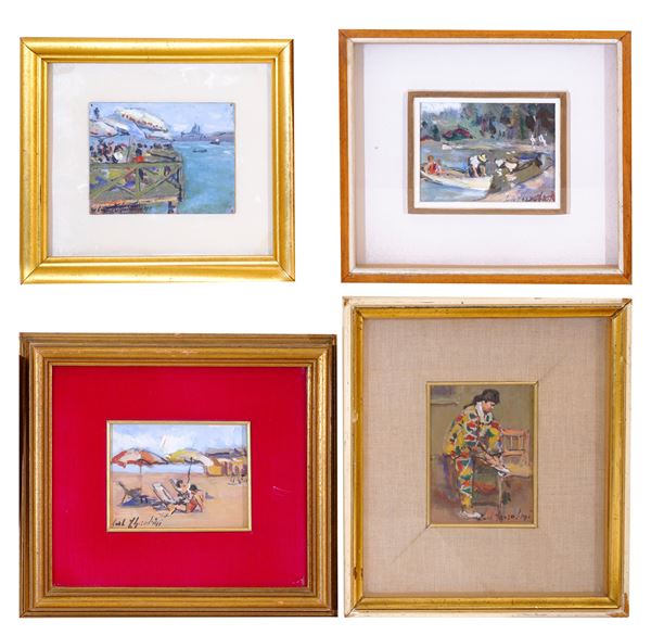 CARLO CHERUBINI : various subjects  - lot of 4 oils on wood - Auction Asta a tempo di Arte Moderna e Contemporanea - Fidesarte - Casa d'aste