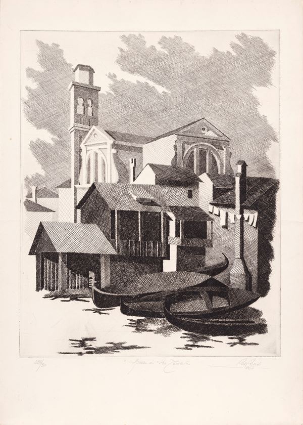 PIO  PENZO : Squero of San Trovaso  (1964)  - etching ex. 22/30 - Auction Asta a tempo di multipli d'Autore - Fidesarte - Casa d'aste