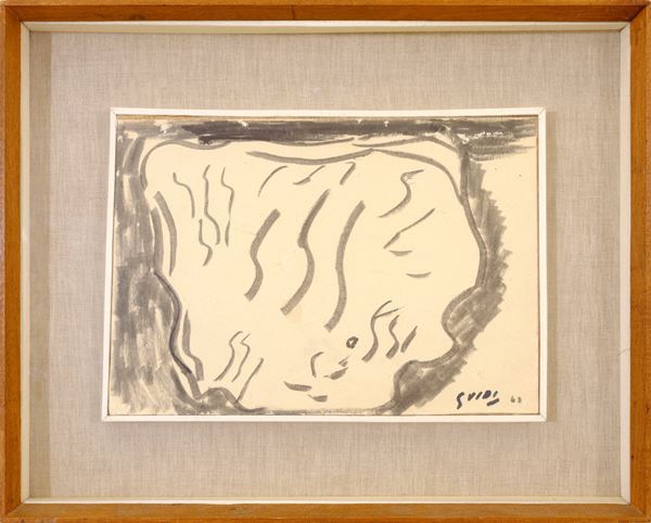 VIRGILIO GUIDI : Anguish  (1963)  - gouache on canvas paper - Auction Asta a tempo di Arte Moderna e Contemporanea - Fidesarte - Casa d'aste