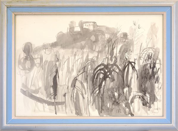 CARLO DALLA ZORZA : Asolo  (1958)  - gouache su  carta - Asta Asta a tempo di Arte Moderna e Contemporanea - Fidesarte - Casa d'aste
