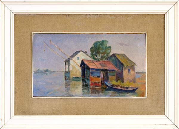 GIUSEPPE CASTROVILLI : Big houses  - oil on canvas board - Auction Asta a tempo di Arte Moderna e Contemporanea - Fidesarte - Casa d'aste